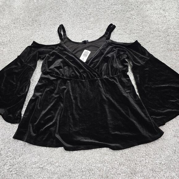 torrid Tops - Torrid Top Womens 2X Black Velvet Cold Shoulder Babydoll Goth Witchy Whimsigoth